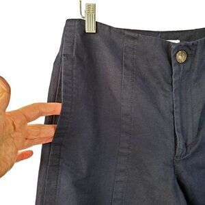 LOFT Wide Leg Cropped Pants Navy Linen Cotton Blend Hand Pockets Womens 2 NWT